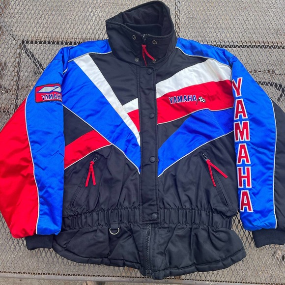 Vintage Red White & Blue YAMAHA Winter Jacket Coat Cold Weather Gear Women Large - Picture 1 of 11